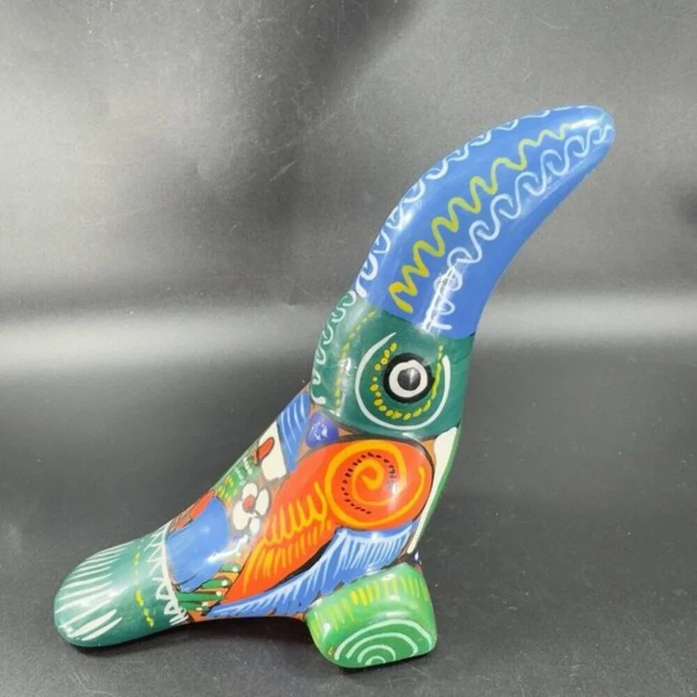 Vintage‎ Mexico Hand Made Pottery RedWare Toucan Bird Hand Painted Decor Figure
